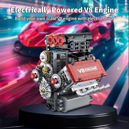 OCES V8 Engine Building Set — Mini V8 Engine Kits That Runs 478 PCS Working V8 Model Kit with Motor & Battery Box, Visible Pistons & Moving Crankshaft, STEM Engineering Project for Kids Teens Adults - Thumbnail 2