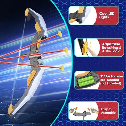 Kids Bow and Arrow Set LED Light Up Archery Set with 10 Suction Cup Arrows, 2 Archery Targets Indoor Outdoor Games for Kids Ages 4-8 8-12 Birthday Gifts Toys for 5 6 7 8 9 10 11 12 Year Old Boys Girls - Thumbnail 5