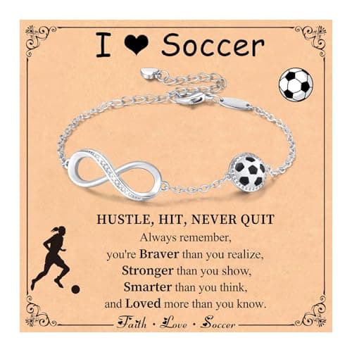 Miss Chipmunk Soccer Bracelet for Girls Teen Women,14K Gold Plated Infinity Charm Link Bracelet Sports Accessories Jewelry Gifts for Lovers Players Team Coach(Soccer,Silver) - Image 1