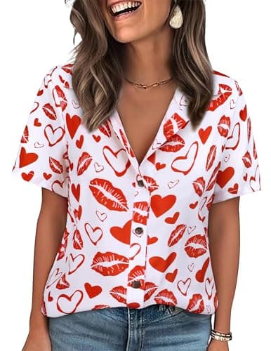 LILYCHIC Valentines Shirts for Women Heart Button Down Blouse Short Sleeve Casual Spring Hawaiian Tops Outfits - Image 1