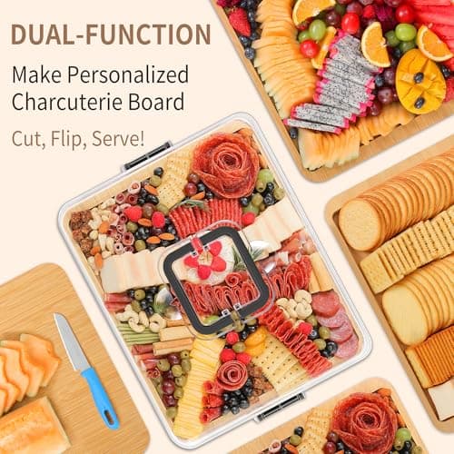 CAWIU Portable Travel Charcuterie Board with Lid and Handle - Large Bamboo Cheese Board with 4 Cheese Knife Set for Outdoor, Picnics - Weddings, House Warming Gift for Women (1 Compartment, Black) - Thumbnail 5
