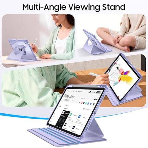 Fintie 360 Degree Rotating Case for iPad Air 11-inch M4/M3/M2 (2026/2025/2024), iPad Air 5th/4th Generation (2022/2020) 10.9 Inch - Swiveling Stand Clear Back Cover with Pencil Holder, Purple - Thumbnail 5