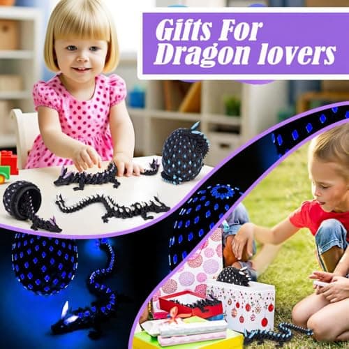 Funtigee 3D Printed Dragon Eggs Mystery with Dragon Inside Glow in The Dark Articulated Animals Fidget Toy Crystal 3D Printed Easter Dragon Eggs for Kids Boys Girls Home Decor Blue - Thumbnail 6