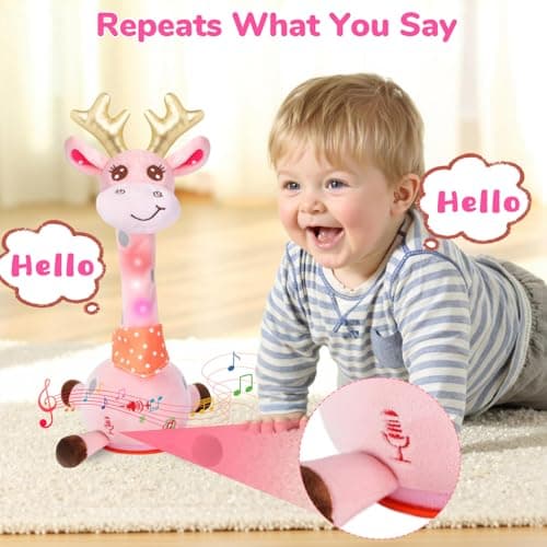JISON21 Dancing Talking Giraffe Toy,Tummy Time Giraffe for Baby Toddler, Toddler Infant Baby Toys Gifts, Baby Toys Interactive Volume Adjustable, Giraffe that Repeats What You Say for Birthday Gifts - Thumbnail 2