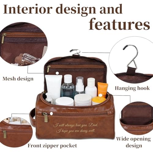 Umitive Personalized Gifts for Men Toiletry Bag, Custom Engraved Travel Dopp Kit with Name Initials, Valentines Gift, Groomsmen & Best Man Gift, Father’s Day, Wedding for Husband (Dark Brown) - Thumbnail 2
