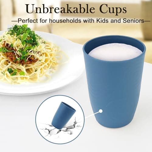 PYRMONT Wheat Straw Cups 16 Oz Alternative Plastic Cups Set of 6 Unbreakable Water Cups for Kitchen Dishwasher & Microwave Safe Drinking Cups for Camping,Office,RV Stackable Cups-Darkblue - Thumbnail 4