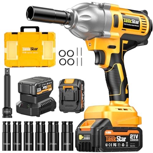 TaskStar Cordless Impact Wrench 740 Ft-lbs(1000N.m) 3300RPM High Torque 1/2 Inch Impact Gun, Electric Impact Driver, Brushless Motor, 2x4.0Ah Battery Fast Charger for Car Tires Truck Mower - Image 1