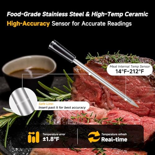 Presentastic Wireless Meat Thermometer Digital, Long-Range Bluetooth Cooking Thermometer, Remote Tracking & Real-Time Readings for BBQ, Smoker, Air Fryer, Ideal Gift for Home Chef, Pitmaster, Griller - Thumbnail 3