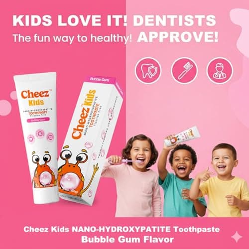 Cheez Oral Care Kids Nano Hydroxyapatite Toothpaste with Xylitol, Fluoride Free Safe to Swallow Mineral Toothpaste, Gentle Enamel Care, Bubble Gum Flavor - Thumbnail 2