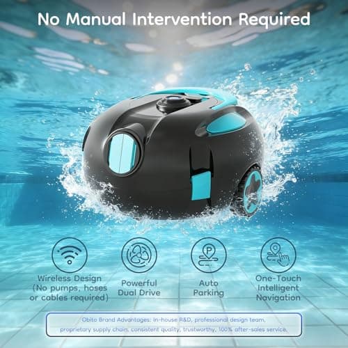 Obito H1 Robotic Pool Cleaner, Powerful Robotic Cleaner with Dual Suction Inlets, Cordless Automatic Pool Cleaner for Cleaning the Bottom of the Pool, 130-Min Runtime (Cannot Climb Walls) - Thumbnail 3