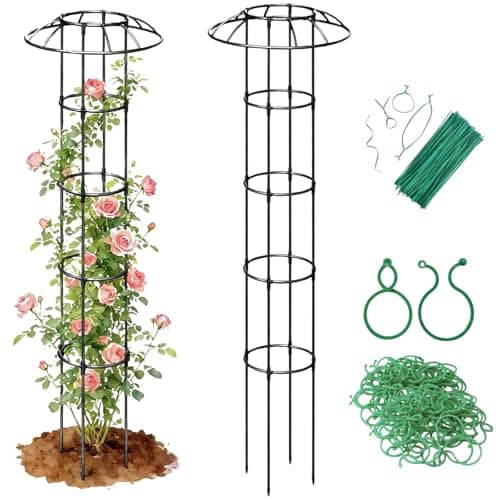 Jesosia Garden Trellis for Climbing Plants Outdoor - Unique Mushroom Top Round Trellis for Indoor Potted Plant - 64" Tall Rustproof PE Coated Metal Pipe Obelisk Support Ivy Vine Rose Grape Vegetable - Image 1