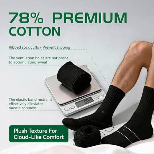 Ycets Black Socks for Women, Crew Socks for Men Cotton Athletic Moisture-Wicking Running Cushioned with Arch Support,1-Pairs Premium Trial Pack - Thumbnail 4