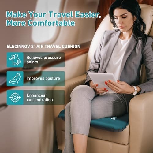 Inflatable Seat Cushion, Self Inflating Memory Foam Stadium Seat Cushion Lightweight Camping Chair Pad Airplane Cushion for Long Flights Outdoor Travel Bleacher Office Car Backpacking (Blue) - Thumbnail 4