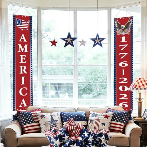 250th Anniversary American Banners - 2 Pack 4th of July Decorations Banner - 1776-2026 250th Anniversary Patriotic Hanging Banner Red White and Blue Independence Day Decor for Indoor Outdoor - Thumbnail 5