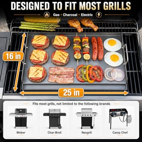 Hisencn Griddle for Gas Grill, Grill Flat Top Griddle, Stove Top Griddle for Gas Stove, 25” x 16” Grill Griddle for Weber, Blackstone, Charbroil and More, Heavy-Duty Grill Flat Top Griddle - Thumbnail 2