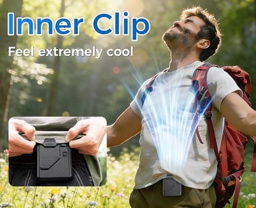 Eastfox 5 in 1 Portable Waist Fan 1-100 Speed Neck fan AI Rechargeable 16H Runtime Clip on Fan 13500RPM Wearable Fan Shirt fan with LED Display for Farm,Travel,Camping,Commute,Hiking,Office(Black) - Thumbnail 4