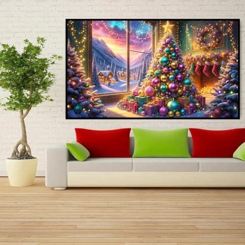 ijbnhd Large Diamond Art Kits for Adults, 5D Extra Large Christmas Tree Diamond Painting Kits for Beginners, DIY Full Drill Round Christmas Gem Art for Crafts Home Wall Decor Gift 16X28inch - Thumbnail 3