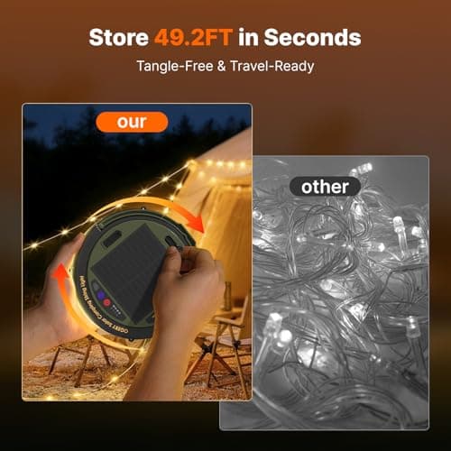 OGERY Solar Camping String Lights, 5400mAh/ 49.2FT/ 11 Modes Rechargeable Camping Lights Outdoor/Indoor, 4-in-1 Quick Storage Fairy Tent Lights Portable LED Lamp for Patio Yard Party Decor Essentials - Thumbnail 5