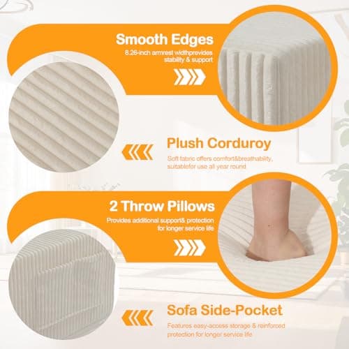Erament Convertible Futon Sofa Bed Couch, 78'' Corduroy Folding Sofas Bed, Compression Boneless Floor Couch Sofa Beds with 3 Pillows for Living Room Bedroom Apartment - Thumbnail 4