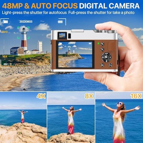 4K Digital Camera for Photography, 48MP Autofocus Vlogging Cameras with 16X Digital Zoom, 2.8" LCD Point and Shoot Camera for YouTube, Anti-Shake Compact Cameras with 32GB Micro SD Card & 2 Batteries - Thumbnail 2