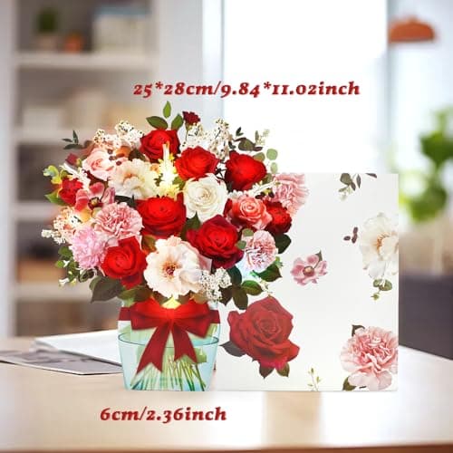 APOTODITO Rose Card with Music and Light, Mothers Day Card with Roses, Flower Bouquet 3D Gift Card, Mothers Day Gifts for Women Mom Wife(Rose) - Thumbnail 3