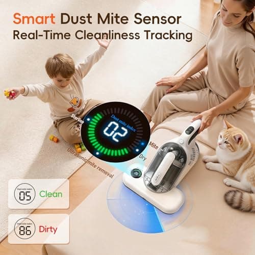 TER Bed Vacuum Cleaner, Smart Dust Sensor, HEPA Filter, 16Kpa Strong Suction & 35000 RPM Tapping, 131°F Heat, 5-in-1 Deep Cleaning Mattress Vacuum Cleaner UV for Bed/Couch/Pet Hair (Corded) - Thumbnail 2