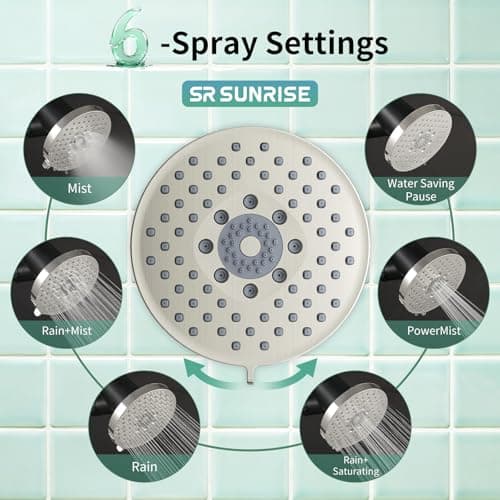 SR SUN RISE Filtered Shower Head - High Pressure Rain Shower Head with 20-Stage Filter,6 Spray Modes for Hard Water Softener, Remove Chlorine & Heavy Metals (Brushed Nickel, 5.6 Inch Round) - Thumbnail 3