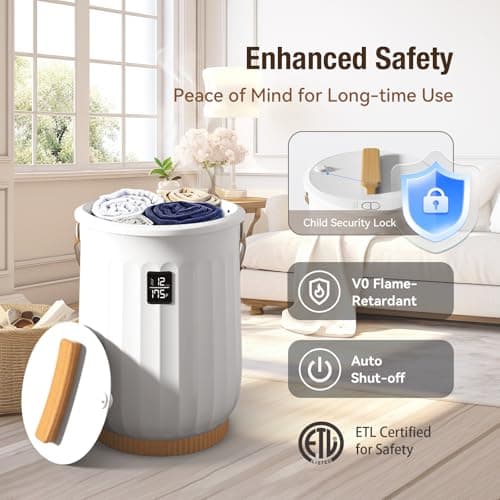 Towel Warmer for Bathroom, Portable Towel Warmer with Towel Clip, LED Display, Auto Shut-Off, Safety Lock, Towel Warmer Bucket Fits Two Oversized Towels, Bathrobes, Blankets, Pjs - White - Thumbnail 6