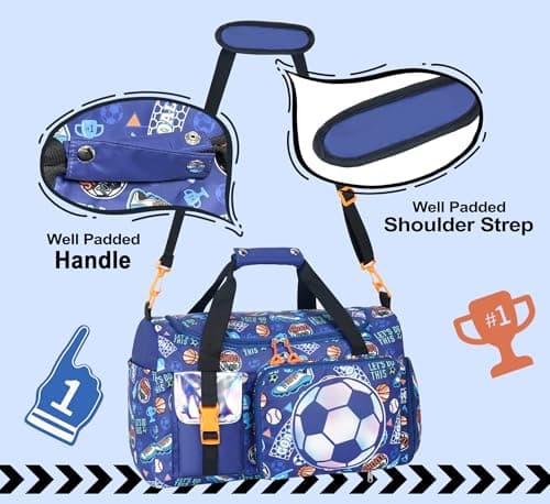 WOOMADA Travel Duffle, Weekend Bag with Wet Pocket & Trolley Sleeve, Gym Dance Bag With Shoe Compartment(Football) - Thumbnail 4