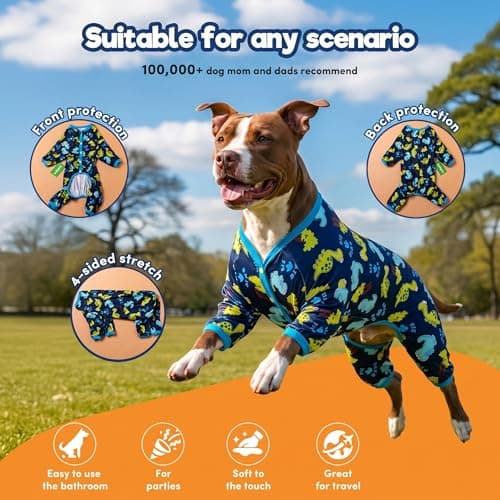 LovinPet Dog Clothing for Large Dogs: Dinosaur in The Jungle Print, Lightweight Stretchy Knit Pullover Puppy Pajamas, Big Dog Onesie. Large Breed Dog Jammies, Pet PJ's/XL - Thumbnail 2