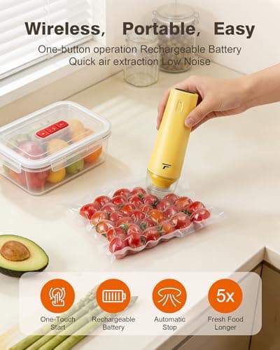 Vacuum sealer for food, Chef’s Design to Preserve Freshness, Compact Handheld Vacuum Sealer with 30 Reusable Bags, Professional-Grade for Food Storage Savers, Mustard - Thumbnail 3