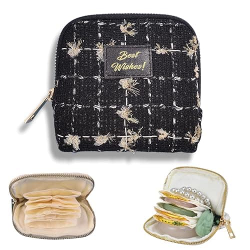Small Travel Jewelry Case, Soft Tweed Organizer Pouch for Bangle, Bracelets, large Earrings, Beaded necklace, Anti-Scratch & Portable Jewelry Bag Holder for Travel & Everyday Use (Black Sparkle) - Image 1