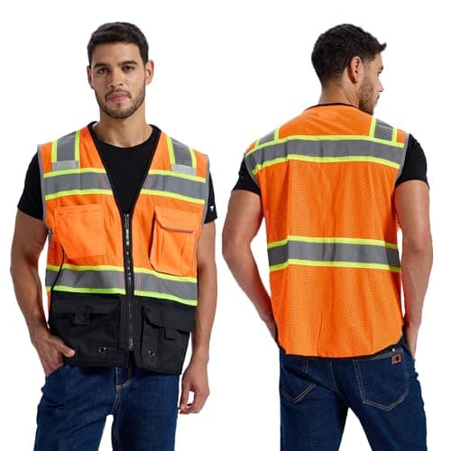 SRsafety High Visibility Vest, Security Vest with 9 Pockets,Mesh Safety Vest for Construction Workers Sanitation Workers