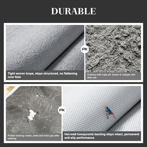 MontVoo Quick Dry Bath Mat, Super Absorbent Bathroom Rug, 3D Honeycomb Mesh Base Non Slip Bath Mats for Bathroom, Dryer-Friendly & Washable Durable Bath Rug for Shower, Sink, Grey 20"x31" - Thumbnail 6