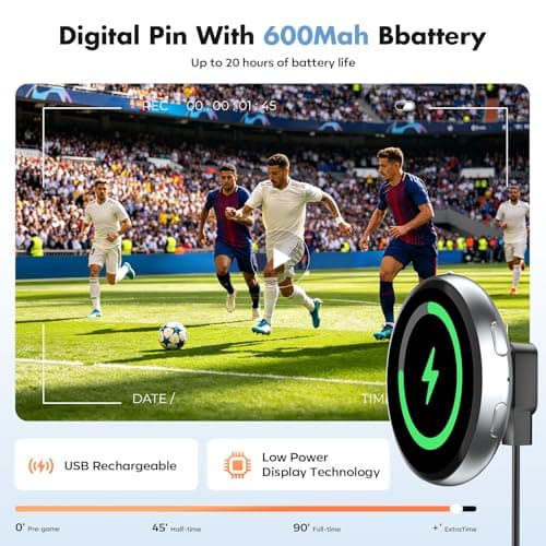 1.85" HD Smart Fan Badge, Bluetooth NFC Digital Pin with 600mAh Battery & 7 Color LED, Customizable Touch Screen Electronic Badge for World Cup Soccer Football Fans Stadium Party - Thumbnail 4