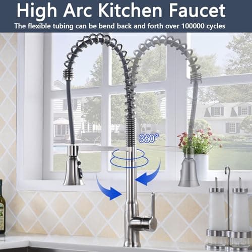 Solid Brass Commercial Kitchen Faucets with Pull Down Sprayer, Brushed Nickel Single Hole Kitchen Sink Faucet, Single Handle, SpotShield Stainless for Pot Filler, Farmhouse Camper Laundry, SonTiy - Thumbnail 5