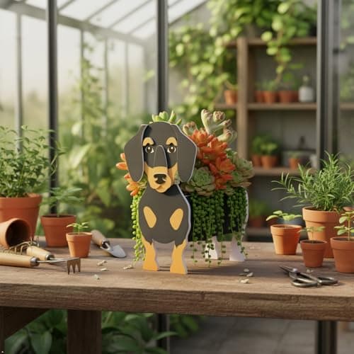 strolfay Dachshund Dog Planter, Cute Animal Shaped Plant Pot, Dog Flower Pot, Spring Planter Gifts for Women & Pet Lovers, Indoor Outdoor Garden Home Office Decor, 9.45 x 7.5 x 13.39 Inches - Thumbnail 3