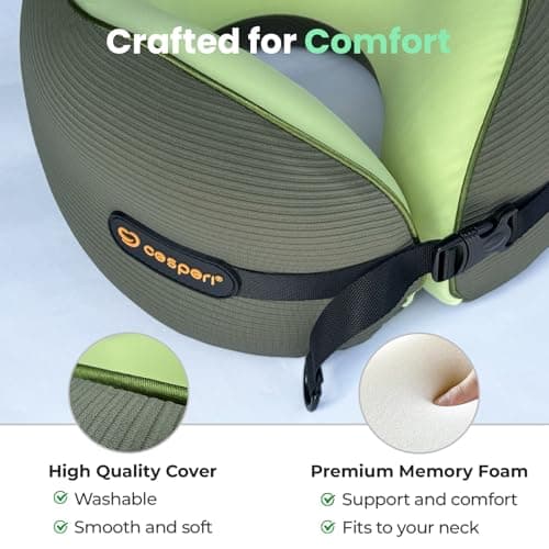 Cesperi® Travel Neck Pillow for Airplanes, Ergonomic Design for Petite Neck, Airplane Neck Pillow with Memory Foam, Travel Essentials for Flights, Car Rides, and Home Rest, Small (Avocado Green) - Thumbnail 3