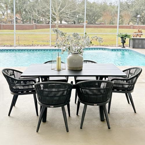 PURPLE LEAF 7 Pieces Patio Dining Set with Wicker Chairs Cushion, Grey