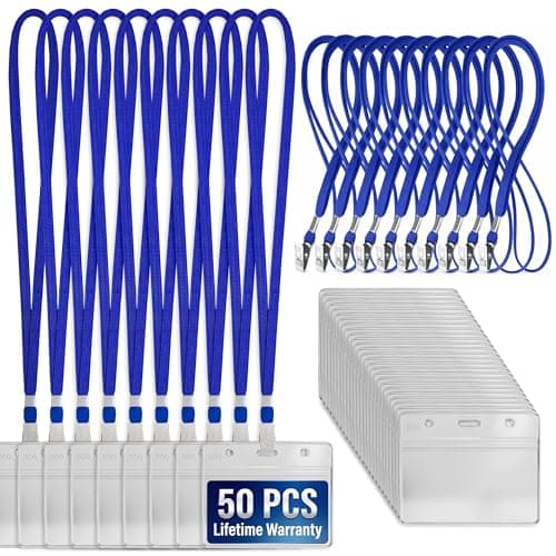 50 Pack Lanyard with ID Holder – 3х4 Plastic Name Tag Lanyards Bulk with Insert 3.54x2.36, Flexible Strap, Resealable Closure – Bulk Lanyards with ID Holder for Office Passes & Credit Cards