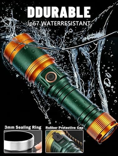 Rechargeable Flashlight High Lumens, Aluminum 5000Lumen Super Bright Flash Light, Zoomable Tactical Flashlight with Ignition Lens, Zoomable Focus, Waterproof, Powerful Flashlight for Home & Outdoors - Thumbnail 5