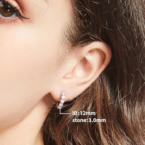 Small Moissanite Hoop Earrings for Women D Color VVS1,18K White Gold Plated Sterling Silver Huggie Earrings,Hypoallergenic Wedding Earrings Jewelry for Gifts - Thumbnail 2
