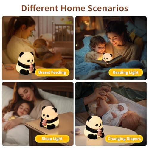 Pak Cute Panda Night Light, Dimmable Touch Control Night Light for Baby, Silicone Squishy Night Lamp, 7 Colors Rechargeable Desktop Light, Bunny Alarm Clock, Gift for Kids Girls Boys, Lovers - Thumbnail 6
