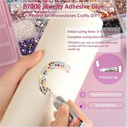 40 Colors Rhinestones Bedazzling Kit, 40000Pcs 3mm Flatback Rhinestones for Bedazzling with B7000 Glue, Tweezer & Pickup Pen, Sparkle Bedazzled Kits for Nail Art DIY Crafts Shoes Phone Case - Thumbnail 4