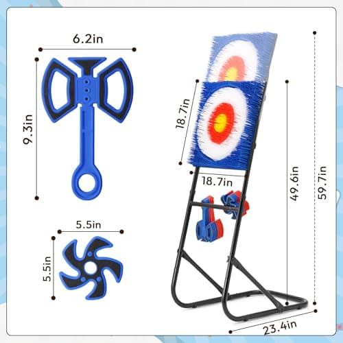 A11N SPORTS Axe Throwing Game with Steel Frame and Bristle Target, Safe Indoor Outdoor Target Game Set, Adjustable Height Yard Game with Axes & Stars for Backyard, Lawn, or Party Play (Blue/Red) - Thumbnail 2