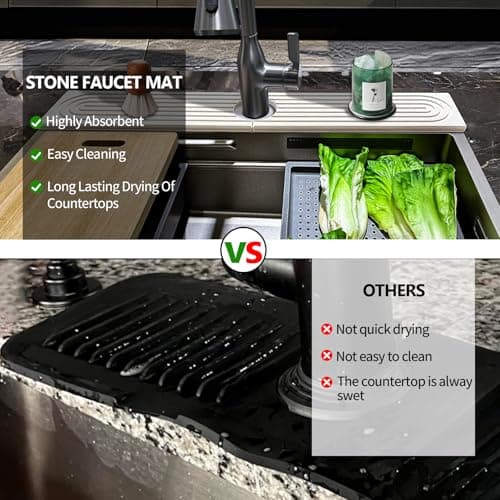 Stone Faucet Mat For Kitchen Sink, 23.6" Diatomite Quick Drying Stone Mat For Kitchen Sink, Sink Splash Guard, Super Absorbent, Sink Stone Quick Dry Around Faucet For Bathroom Counter (White) - Thumbnail 5