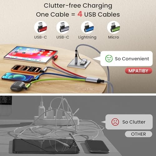 USB A/C to USB C Right Angle Cable, 90 Degree Type-C Braided Charging Cord 5FT, 4 in 2 USB Charging Cable,Universal Phone Charger Cord with Type-C,Micro USB,IP Port for iPhone17/16 Android Phones Pad - Thumbnail 4