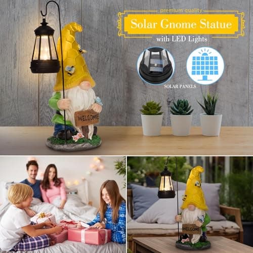 DoYouzhuo8 Solar Garden Gnome Statue with Lantern - Hand-Painted Resin Gnome Decor, IP44 Waterproof Outdoor Figurine for Yard Patio Porch, for Mom Women Housewarming Christmas - Thumbnail 5
