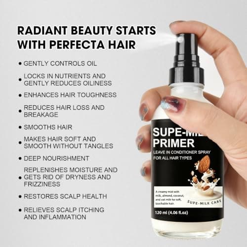 Nodfens Super Almond Milk Leave in Conditioner Spray with Collagen – Detangler & Anti Frizz Hair Treatment for Dry Damaged Hair, Helps Reduce Split Ends & Flyaways, Improves Softness & Shine, 4 fl oz - Thumbnail 2
