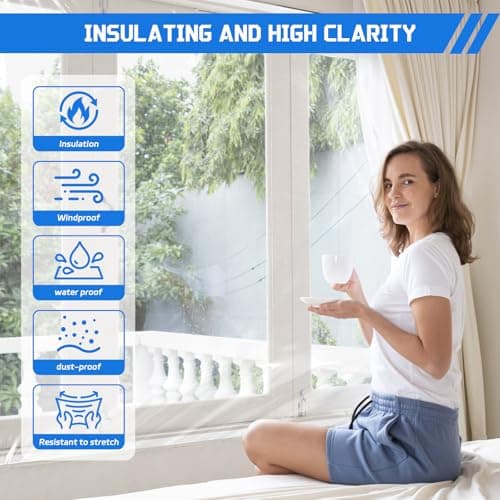 Window Insulation Kit, 47 in x10 ft Cuttable Plastic Film with Adhesive Tape for Winterizing​ - Thumbnail 2